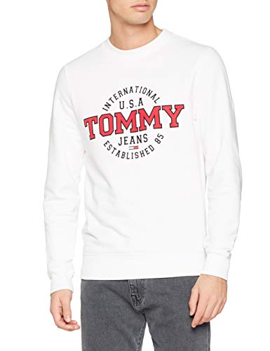 Tommy Jeans Uomo Circular Crew Felpa Maniche lunghe Bianco (Classic White 100) Small