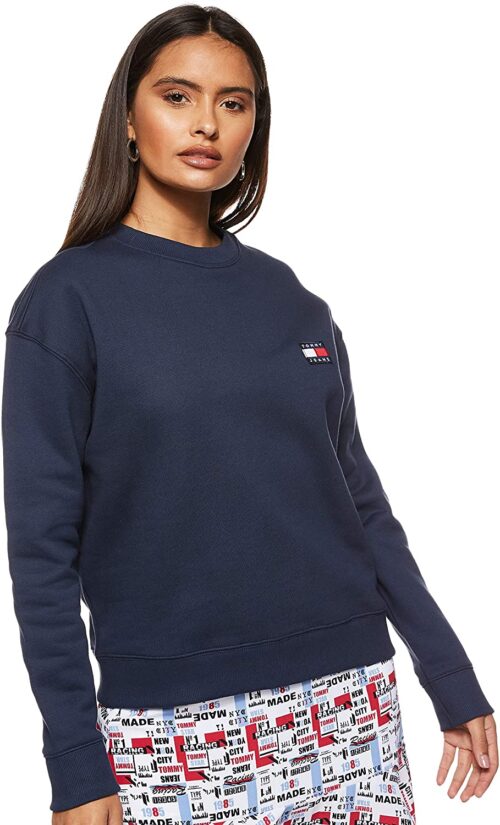 Tommy Jeans - Felpa Donna Blu ceruleo con Collo a Giro - Taglia M